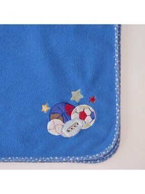 Circo Blue Fleece Baby Blanket Sports Base Ball Soccer Football Star Trim READ